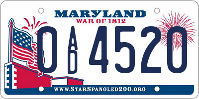 MD license plate 0AD4520