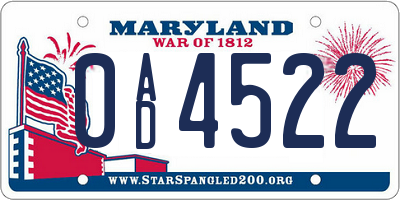 MD license plate 0AD4522