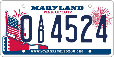MD license plate 0AD4524