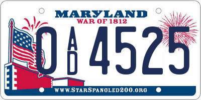 MD license plate 0AD4525