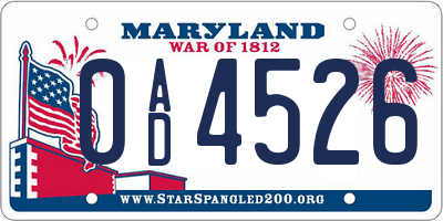 MD license plate 0AD4526