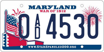 MD license plate 0AD4530