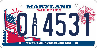 MD license plate 0AD4531