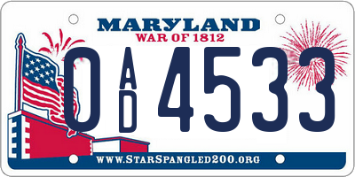 MD license plate 0AD4533