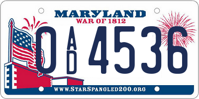 MD license plate 0AD4536