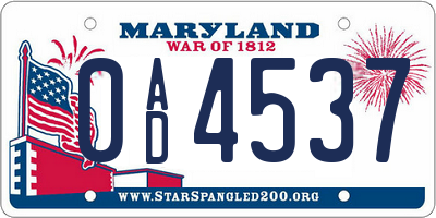 MD license plate 0AD4537