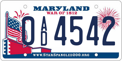 MD license plate 0AD4542