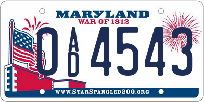 MD license plate 0AD4543