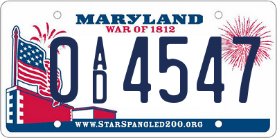 MD license plate 0AD4547