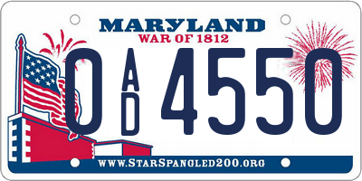 MD license plate 0AD4550