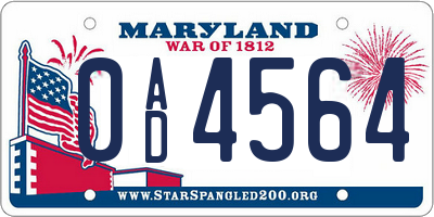 MD license plate 0AD4564
