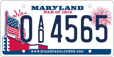 MD license plate 0AD4565