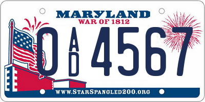 MD license plate 0AD4567