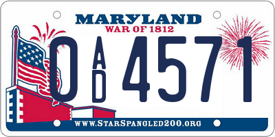 MD license plate 0AD4571