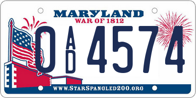 MD license plate 0AD4574