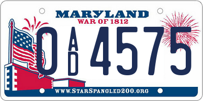MD license plate 0AD4575