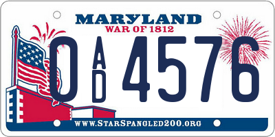 MD license plate 0AD4576