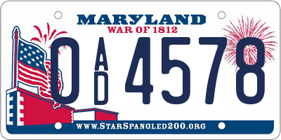 MD license plate 0AD4578