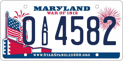 MD license plate 0AD4582