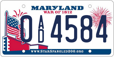MD license plate 0AD4584