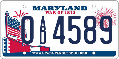 MD license plate 0AD4589