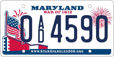 MD license plate 0AD4590