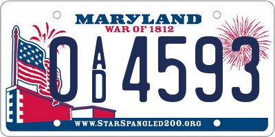 MD license plate 0AD4593