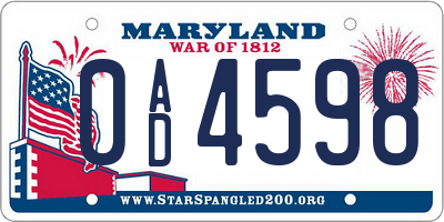 MD license plate 0AD4598