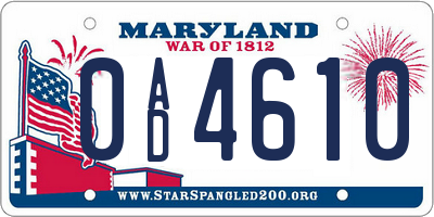 MD license plate 0AD4610