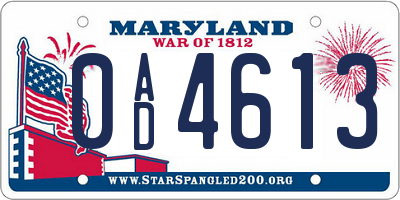 MD license plate 0AD4613