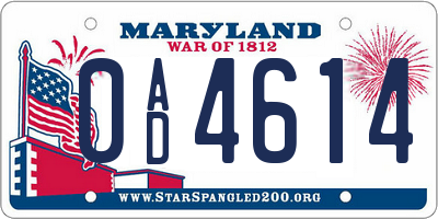 MD license plate 0AD4614