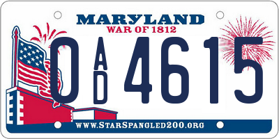 MD license plate 0AD4615