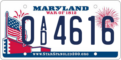 MD license plate 0AD4616