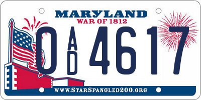 MD license plate 0AD4617