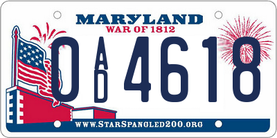 MD license plate 0AD4618