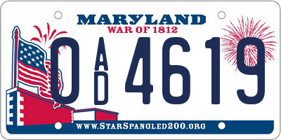 MD license plate 0AD4619