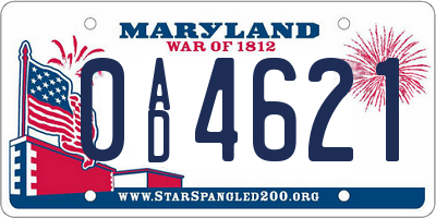 MD license plate 0AD4621