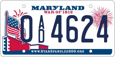 MD license plate 0AD4624