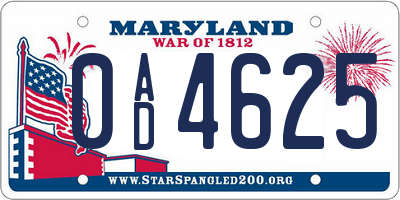 MD license plate 0AD4625
