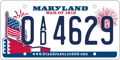 MD license plate 0AD4629