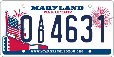 MD license plate 0AD4631