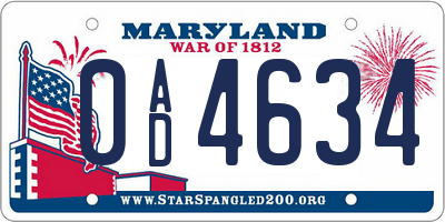MD license plate 0AD4634