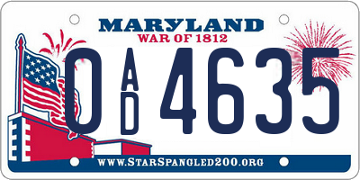 MD license plate 0AD4635