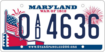 MD license plate 0AD4636