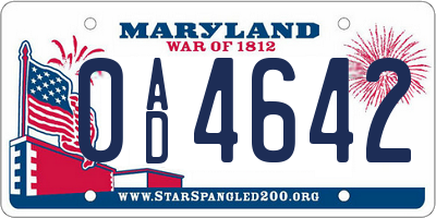 MD license plate 0AD4642