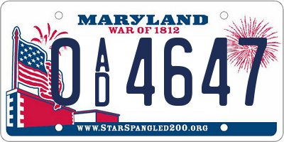 MD license plate 0AD4647