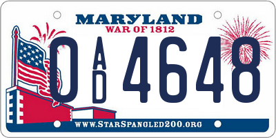 MD license plate 0AD4648