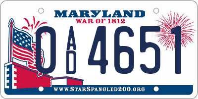 MD license plate 0AD4651