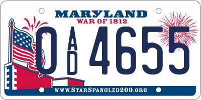 MD license plate 0AD4655