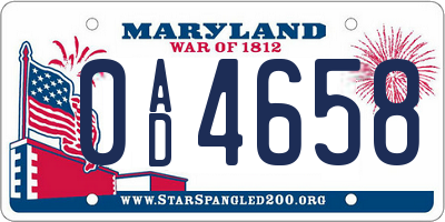 MD license plate 0AD4658
